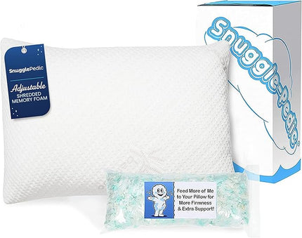 Snuggle-Pedic Adjustable Cooling - Shredded Memory Foam Pillows for Side, Stomach & Back Sleepers - Fluffy or Firm - Keeps Shape - College Dorm Room Essentials for Girls and Guys - Queen - LeafyLoom