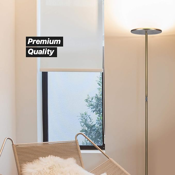 Brightech Sky Flux Dimmable LED Floor Lamp – Super Bright Floor Lamp for Living Room and Offices – Torchiere Standing Lamp with 3 Light Options, Tall Lamp for Bedroom Reading and More - Brass - LeafyLoom