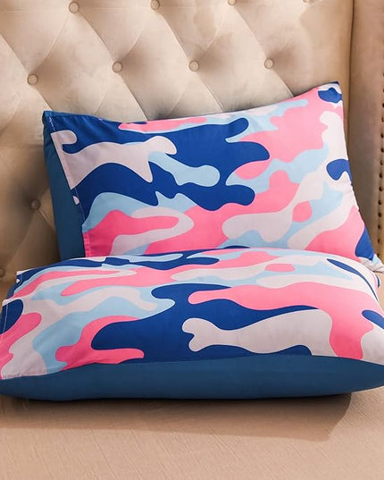 Meeting Story Camouflage Bedding Set, Colorful Pattern Style Queen Camouflage Comforter Set, 3 PCS 1 Comforter and 2 Pillowcases in 1 Bag, All Season Bedspread for Kids Teens Adults (Blue, Queen) - LeafyLoom