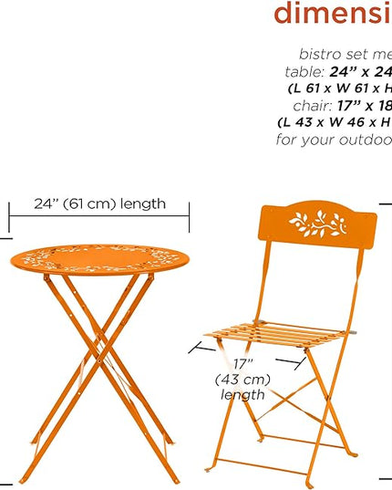 Alpine Corporation Indoor/Outdoor 3-Piece Bistro Set Folding Table and Chairs Patio Seating, Each, Orange - LeafyLoom