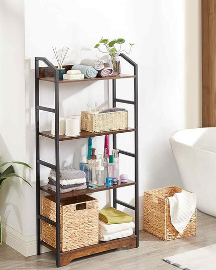 Vagusicc 4 Tier Bookshelf with 2 Storage Baskets, Tall Bookcase Shelf Storage Organizer Wood Book Shelf, Modern Shelf Rack Shelves with Steel Frame, Multipurpose Bookshelf for Bedroom Living Room - LeafyLoom