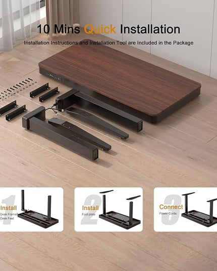 Standing Desk with Drawer and Wireless Charging,48x24 inch Dual Motor Electric Standing Desk,Stand Up Desk with Whole-Piece Desktop(Black Oval Legs+Rustic Brown Top) - LeafyLoom