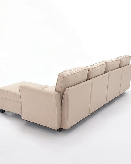 Modern Chenille Fabric U-Shaped 6 Seat Sectional Sleeper Couch with Reversible Chaise Modular Sofa with Storage, Large, Beige - LeafyLoom