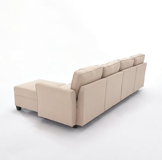 Modern Chenille Fabric U-Shaped 6 Seat Sectional Sleeper Couch with Reversible Chaise Modular Sofa with Storage, Large, Beige - LeafyLoom