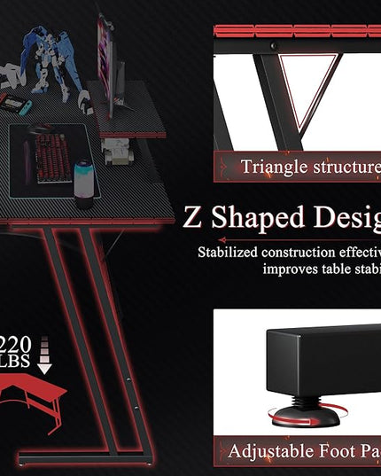 L Shaped Gaming Desk, 51 Inch Computer Corner Table with Large Monitor Stand & Carbon Fiber Surface for Home Office Study Writing Workstation, Black - LeafyLoom