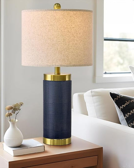 24.5" Modern Ceramic Blue Single Bedside Lamp for Bedroom Decor Farmhouse Table Lamp for Living Room Office Dorm - LeafyLoom