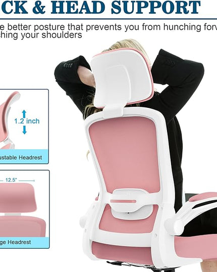 Mimoglad Office Chair, High Back Ergonomic Desk Chair with Adjustable Lumbar Support and Headrest, Swivel Task Chair with flip-up Armrests for Guitar Playing, 5 Years Warranty - LeafyLoom