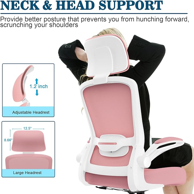 Mimoglad Office Chair, High Back Ergonomic Desk Chair with Adjustable Lumbar Support and Headrest, Swivel Task Chair with flip-up Armrests for Guitar Playing, 5 Years Warranty - LeafyLoom