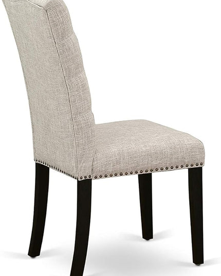 East West Furniture Antique 3 Piece Kitchen Set Contains a Round Dining Room Table with Pedestal and 2 Doeskin Linen Fabric Upholstered Chairs, 36x36 Inch, Wirebrushed Black - LeafyLoom