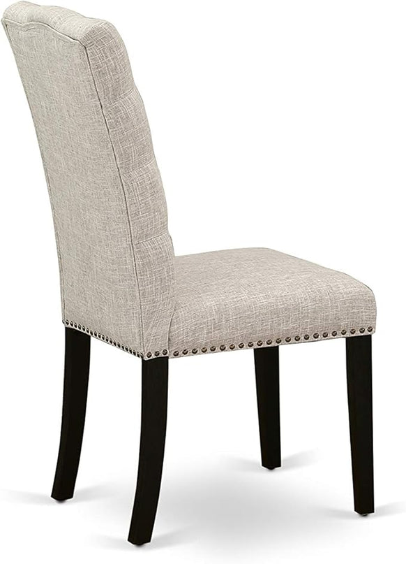 East West Furniture Antique 3 Piece Kitchen Set Contains a Round Dining Room Table with Pedestal and 2 Doeskin Linen Fabric Upholstered Chairs, 36x36 Inch, Wirebrushed Black - LeafyLoom