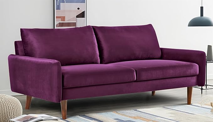 US Pride Furniture Kent Modern Velvet Sofa, Comfortable 3 Seater Couch for Living Rooms and Small Spaces, Ideal Studio Apartment Furniture with Sleek Design, Eggplant - LeafyLoom