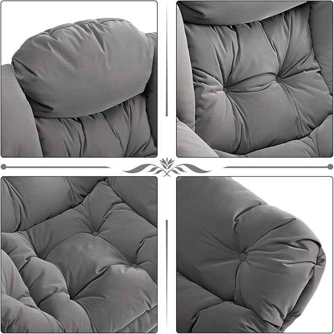 AcozyHom Modern Fabric Large Lazy Chair, Accent Oversized Comfy Reading Chair, Thick Padded Cozy Lounge Chair with Armrest, Steel Frame Leisure Sofa Chair for Living Room, Bedroom, Dorm, Grey - LeafyLoom