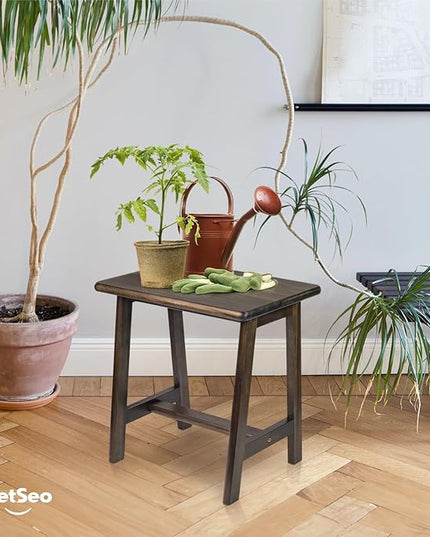 Rectangular Acacia Wood Stool (16.7" D x 13" W x 17.7" H) Small Bench Seat, Small End Table Stool, Bathroom Stool Wood, Plant Stool, Makeup Stool, Perfect Size for Living Room,Bathroom (Walnut Color) - LeafyLoom