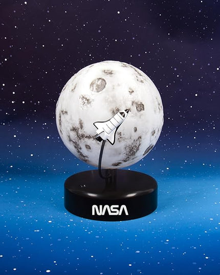 Fizz Creations NASA Inspired Moon Mood Light. Features a Realistic Cratered Effect and a Gentle Orbiting Rocket. Battery Powered. Portable. NASA Inspired Space Merchandise from - LeafyLoom