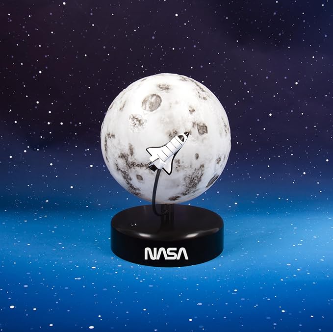 Fizz Creations NASA Inspired Moon Mood Light. Features a Realistic Cratered Effect and a Gentle Orbiting Rocket. Battery Powered. Portable. NASA Inspired Space Merchandise from - LeafyLoom