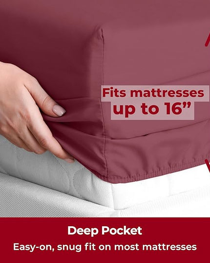 Mellanni Full Sheets Set - 4 PC Iconic Collection Bedding Sheets & Pillowcases - Hotel Luxury, Extra Soft, Cooling Bed Sheets - Deep Pocket up to 16 inch (Full, Burgundy) - LeafyLoom
