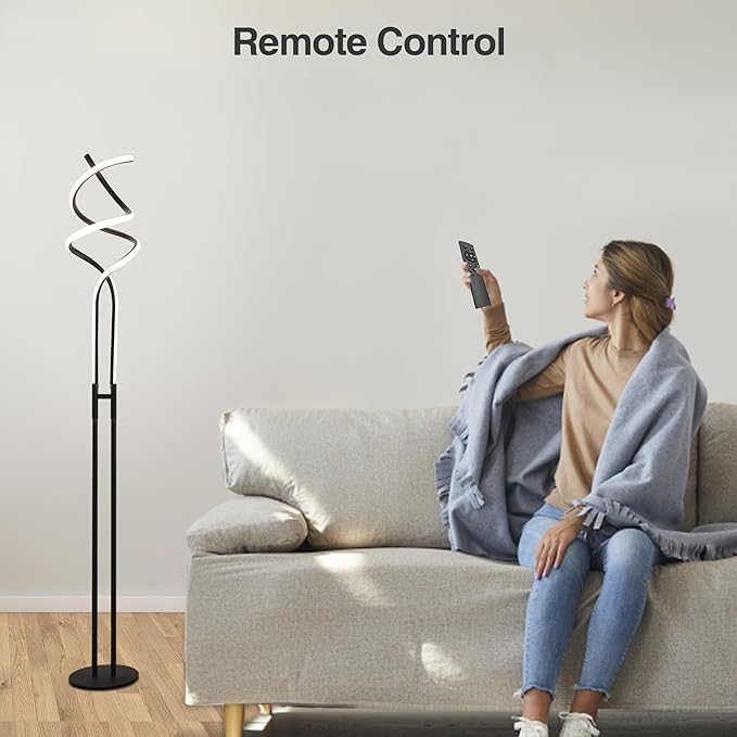 Modern Spiral Floor Lamp Dimmable LED Floor Lamp with 3 Color Temperatures, Ultra Bright, Standing Tall Lamp with Remote Reading Floor Lamp for Living Room Bedroom Office - LeafyLoom