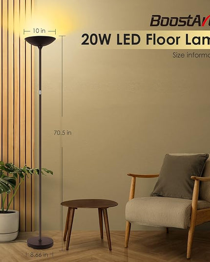 BoostArea Floor Lamp, Standing Lamp, 20W 2000LM LED Torchiere Floor Lamp, Stepless Dimmable, Touch Control, 3000K Daylight, 50000hrs Lifespan, Floor Lamps for Living Room, Standing Lamps for Bedroom - LeafyLoom