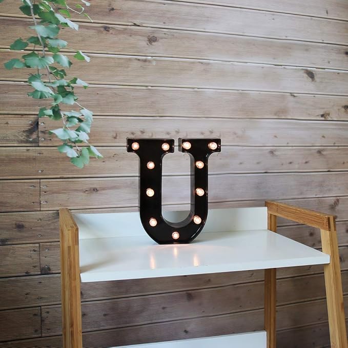 Light Up Black Alphabet Marquee Letters Sign LED Marquee Number Lights Sign for Night Light Home Bar Christmas Lamp Birthday Party Wedding Decoration U - LeafyLoom