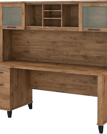 Bush Furniture Somerset Office Desk with Drawers and Hutch, 72W, Fresh Walnut - LeafyLoom