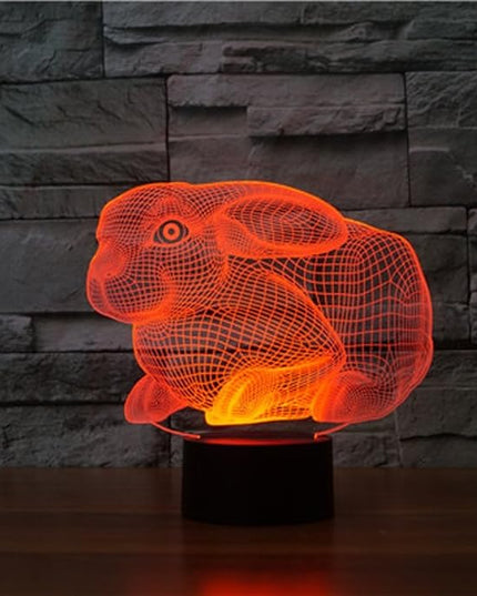 Creative 3D Rabbit Night Light USB Powered Touch Switch Remote Control LED Decor 3D Lamp 7/16 Colors Changing Children Kids Toy Christmas Xmas Brithday Gift - LeafyLoom