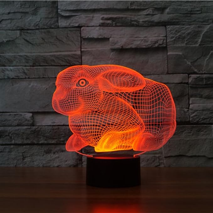 Creative 3D Rabbit Night Light USB Powered Touch Switch Remote Control LED Decor 3D Lamp 7/16 Colors Changing Children Kids Toy Christmas Xmas Brithday Gift - LeafyLoom