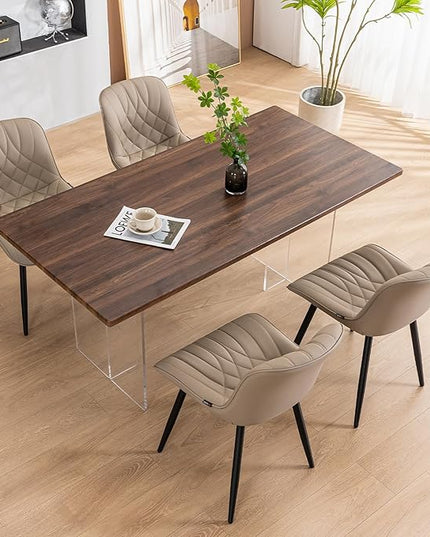 YOUNUOKE Dining Chairs Set of 2 Mid Century Modern Kitchen Chair Comfortable Upholstered Faux Leather Dinner Chairs for Kitchen Dining Room, Khaki - LeafyLoom