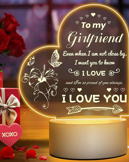 Linkax Romantic Gifts for Girlfriend, Birthday Gifts for Girlfriend from Boyfriend, Unique Heart-shaped Night Light with Love Quotes, I Love You Gift for Her, Anniversary Christmas Gift for Girlfriend - LeafyLoom