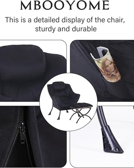 Lazy Chair with Ottoman, Modern Accent Chair Contemporary Lounge Leisure Upholstered Sofa Chair Set with Armrests, Reading Chair for Living Room, Bedroom, Office, Black - LeafyLoom