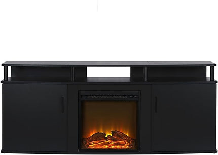 Ameriwood Home Carson Fireplace TV Stand for TVs up to 70 Inch, Replaceable Electric Fireplace Insert Heater, Realistic Log and Flame Effect, For Living Room or Bedroom, Black - LeafyLoom
