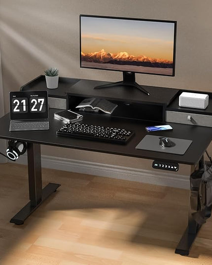 48×30 Inch Electric Standing Desk with 2 Drawers, Adjustable Height Widened Stand Up Desk with Storage Shelf, Sit to Stand Ergonomic Workstation for Home Office - LeafyLoom