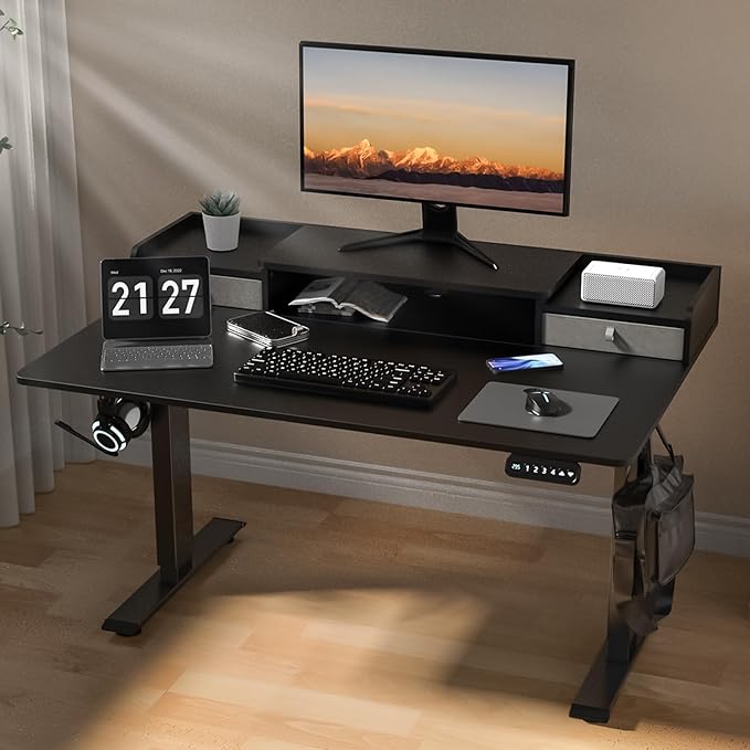 48×30 Inch Electric Standing Desk with 2 Drawers, Adjustable Height Widened Stand Up Desk with Storage Shelf, Sit to Stand Ergonomic Workstation for Home Office - LeafyLoom