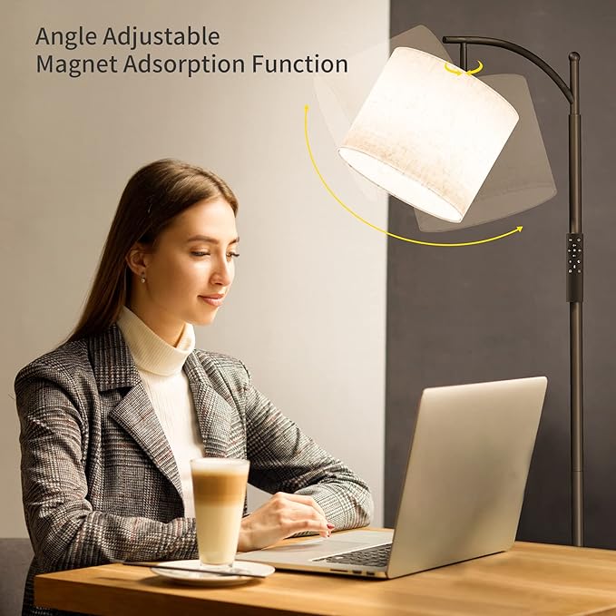 SUNMORY Arc Floor Lamp, Modern Floor Lamp with Romote Control and Stepless Dimmable Bulb, Metal Standing Lamps with Hanging Lampshade for Living Room, Bedroom, Office (Black) - LeafyLoom