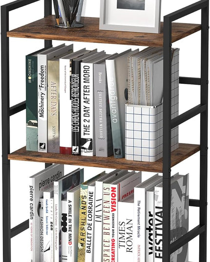 CADUKE 3 Tier Bookshelf Industrial Small Bookcase Wood and Metal Book Shelf Rustic Etagere Bookshelf Brown Bookshelves with Storage for Home Office Living Room Bedroom - LeafyLoom