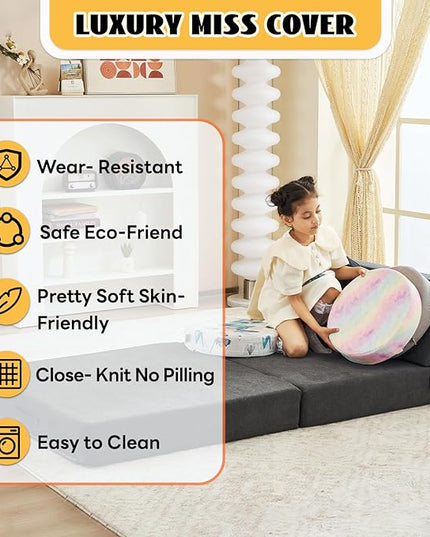 jela Sofa Bed Foldable Mattress Luxury Miss Fabric, Folding Sleeper Sofa Chair Bed Floor Mattress Floor Couch, Fold Out Couch Futon Mattress for Guest Room, Living Room (83"x33",Dark Gray) - LeafyLoom