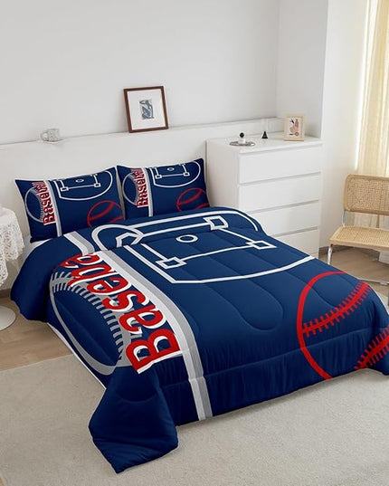 Feelyou Baseball Bedding Set Full Size Sports Game Comforter Set for Kids Boys Girls Decor Baseball Gaming Comforter Microfiber Ball Duvet Set Bedroom Quilt Set - LeafyLoom