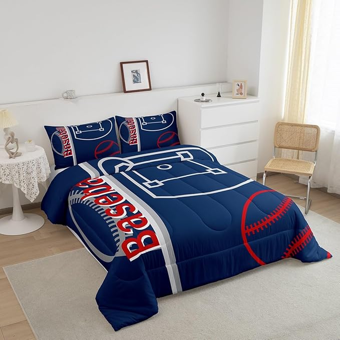 Feelyou Baseball Bedding Set Full Size Sports Game Comforter Set for Kids Boys Girls Decor Baseball Gaming Comforter Microfiber Ball Duvet Set Bedroom Quilt Set - LeafyLoom