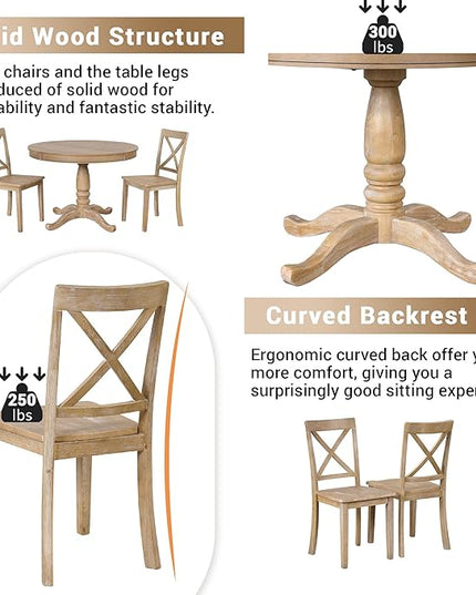 NicBex Round Dining Table Set for 4 Kitchen & Dining Room Tables Modern Dining Table Set for 4, Round Table and 4 Kitchen Room Chairs for Dining Room, Dinette, Breakfast Nook, Natural Wood Wash - LeafyLoom