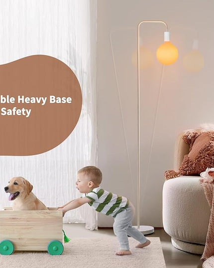 Floor Lamp for Living Room - Minimalist Standing Lamp with Modern LED Bulb, White Frosted Globe Glass 6", 1800K Warm Ambiant Lighting Decorative Tall Lamp for Bedroom Dorm - LeafyLoom