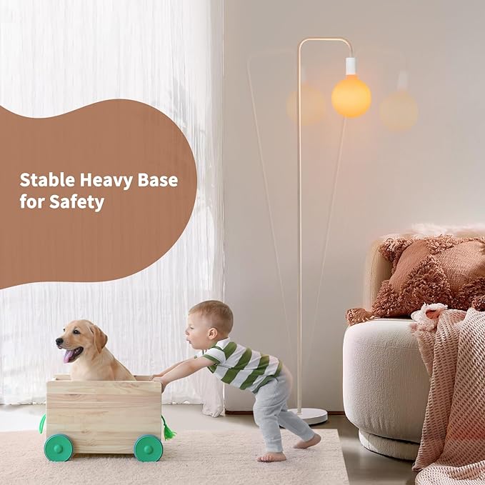Floor Lamp for Living Room - Minimalist Standing Lamp with Modern LED Bulb, White Frosted Globe Glass 6", 1800K Warm Ambiant Lighting Decorative Tall Lamp for Bedroom Dorm - LeafyLoom