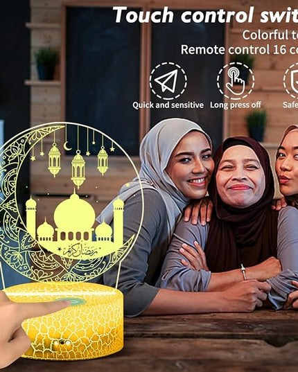 Ramadan Mubarak Decorations, Ramadan LED Night Light with Remote 16 Color Flashing, Eid al-Fitr Mubarak 3D Star Moon Lights for Bedroom Ramadan Gifts for Islamic Holiday Believers Muslims Home Decor - LeafyLoom