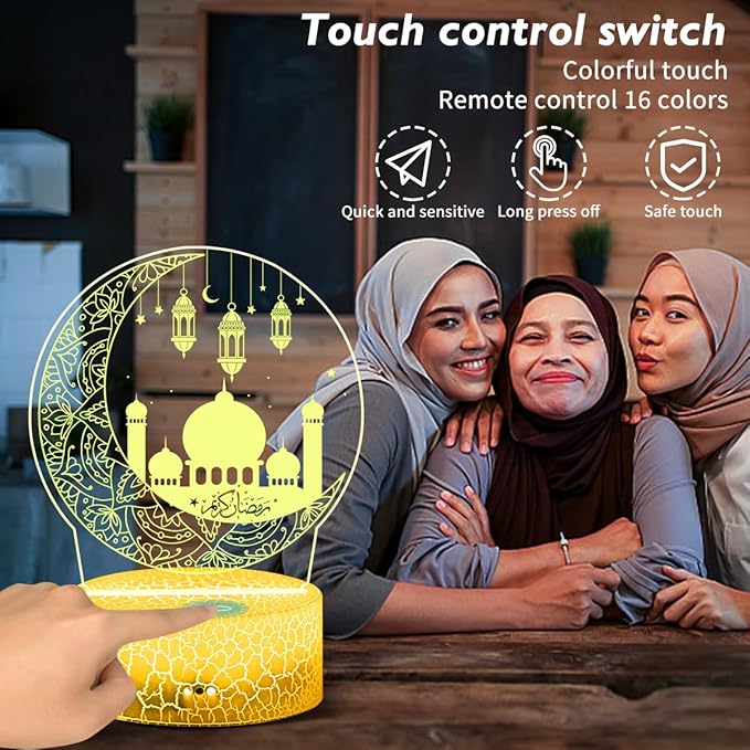 Ramadan Mubarak Decorations, Ramadan LED Night Light with Remote 16 Color Flashing, Eid al-Fitr Mubarak 3D Star Moon Lights for Bedroom Ramadan Gifts for Islamic Holiday Believers Muslims Home Decor - LeafyLoom