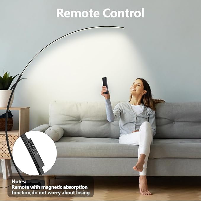 Arc Floor Lamp, Dimmable LED Floor Lamp with 3 Color Temperatures, Ultra Bright, Modern Standing Tall Lamp with Remote Reading Floor Lamp for Living Room Bedroom Office - LeafyLoom