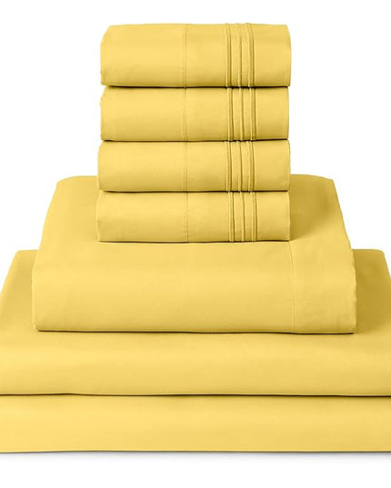 Mellanni Split King Sheets Set - 7 PC Iconic Collection Bedding Sheets & Pillowcases - Ultra Soft, Cooling Bed Sheets - Deep Pocket up to 16 inch - 7 PC (Split King, Yellow w/Extra Pillow Cases) - LeafyLoom