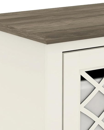 Galano Millicent TV Stand for 65+ Inch TV, 29" Tall Highboy Entertainment Center with Mirror Door, Rustic Media Console w/Storage Shelves, Wood Television Stand for Living Room, Ivory Knotty Grey Oak - LeafyLoom