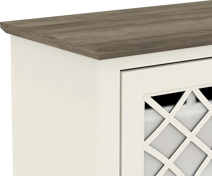 Galano Millicent TV Stand for 65+ Inch TV, 29" Tall Highboy Entertainment Center with Mirror Door, Rustic Media Console w/Storage Shelves, Wood Television Stand for Living Room, Ivory Knotty Grey Oak - LeafyLoom