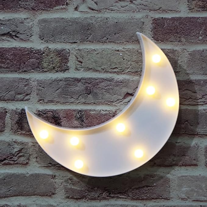 LED Moon Shaped Marquee Signs, Light Up Moon Night Lights Battery Operated Crescent Moon Lamp for Bedroom, Christmas, Birthday Party Decor-Moon(White) - LeafyLoom