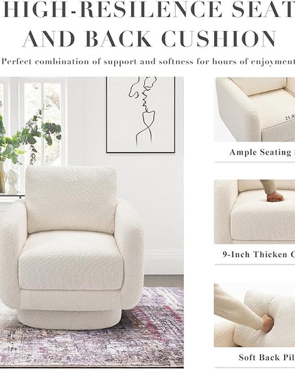 COLAMY Swivel Accent Chairs Set of 2, 32Inches Wide Upholstered Armchair with Plush Back Pillow for Living Room, Modern Sofa Corner Chair for Nursery/Living Room/Bedroom-White - LeafyLoom