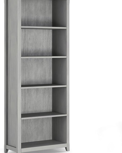 SIMPLIHOME Amherst SOLID WOOD 30 Inch Wide Transitional 5 Shelf Bookcase in Fog Grey, for The Living Room, Study Room and Office - LeafyLoom