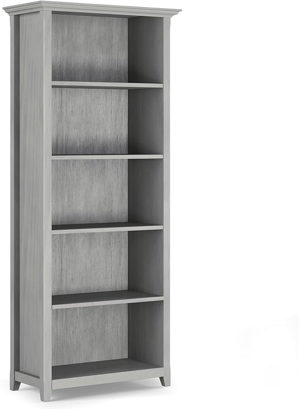SIMPLIHOME Amherst SOLID WOOD 30 Inch Wide Transitional 5 Shelf Bookcase in Fog Grey, for The Living Room, Study Room and Office - LeafyLoom